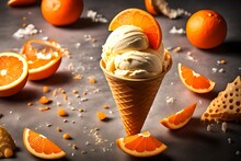 Orange Fruit  And Icecream Cone