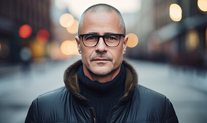 Photo of a bearded man in glasses wearing a green jacket