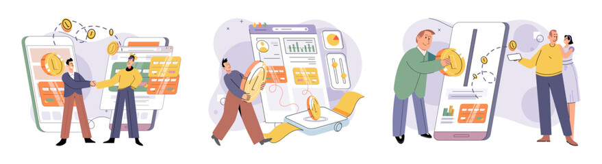 Cashless payment. Vector illustration. Wireless payment systems are designed to prevent unauthorized access to sensitive information Mobile cashless payments offer convenience for splitting bills