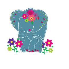Wall Mural - cute elephant & flower t vector art print