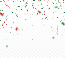 Christmas Celebration Confetti Banner, Green And Red, Isolated On White Background