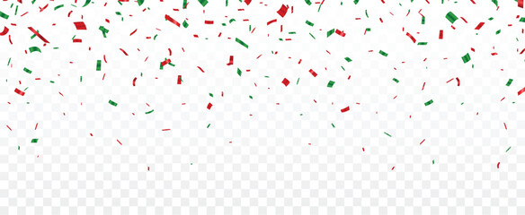 Wall Mural - christmas celebration confetti banner, green and red, isolated on white background