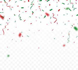 Wall Mural - christmas celebration confetti banner, green and red, isolated on white background