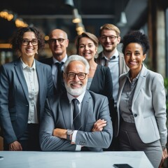 Aufkleber - Portrait of successful business team in office, Senior elderly business people meeting.