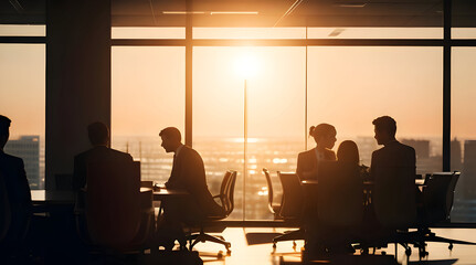  Silhouettes of business people, business people group have meeting, Group of Business People Meeting Back Lit Concept