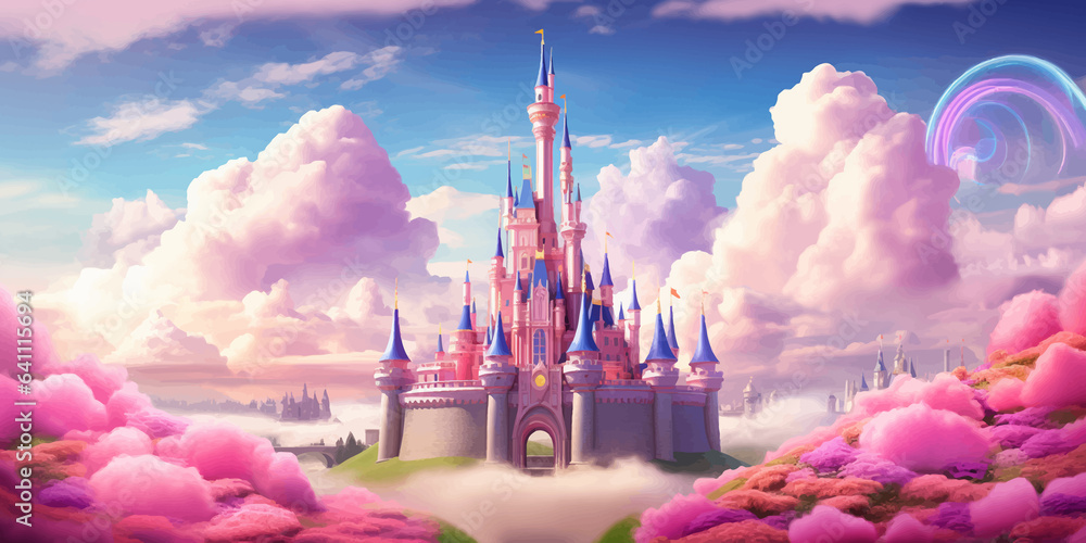 Ilustración de Stock Princess Castle. Magic Pink Castle in the clouds ...