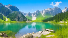 Majestic mountain lake in national park high tatra background and wallpaper 11. generative ai
