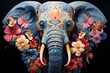 An oil painting of Elephant with flowers Generative AI.