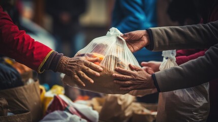 Wall Mural - generosity and compassion of volunteers and organizations as they distribute food and supplies to vulnerable communities, emphasizing the power of collective action in combating hunger