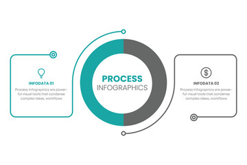 Thin line flat element design template. Business concept with 2 steps, options, processes. Vector illustration