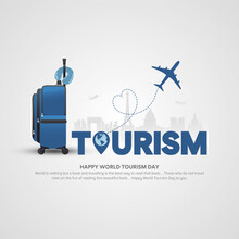 World Tourism Day Flat Vector Illustration With World's Famous Landmarks And Tourist Destinations Elements.