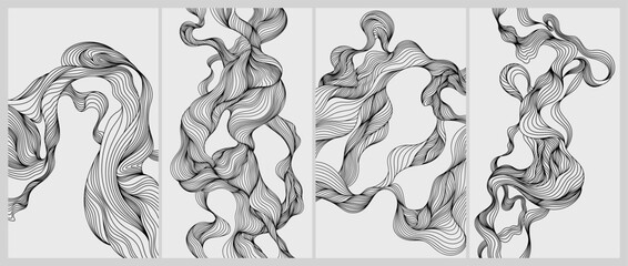 Canvas Print -  Backdrop cover template hand drawn set. Abstract wavy curve line background collection wallpaper or poster.