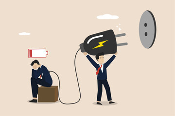 Wall Mural - Providing team support, teamwork or providing support to colleagues, complementing each other in a business concept, business people give energy to teammates who are running out of energy.