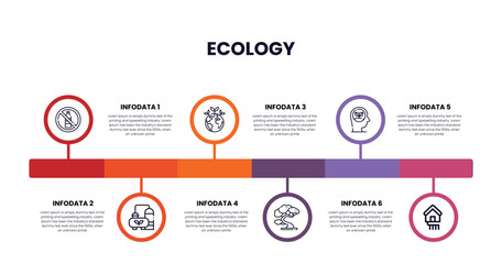 plastic, biogas, green earth, bonsai, think eco, geothermal energy outline icons. infographic template.