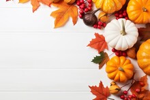 Festive Autumn Decor From Pumpkins Berries And Leave Generative Ai