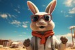 Cartoon rabbits coolness shines as it wears sunglasses amidst desert