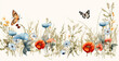 © PETR BABKIN - beautiful illustration with wildflowers in the grass and butterflies fluttering above them, legal AI