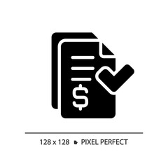 Sticker - 2D pixel perfect glyph style invoice icon, isolated vector, silhouette document illustration