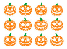 Halloween Party Mexican Pumpkins Spooky Characters. Dia De Los Muertos Holiday Gourds With Sugar Skull Pattern. Vector Funny And Spooky Calaca Gourd Faces, Symbol Of Celebration And Folklore Of Mexico