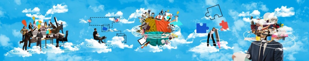 Wall Mural - colleagues meeting together at boardroom, discussing startup, working on strategies. brainstorming a