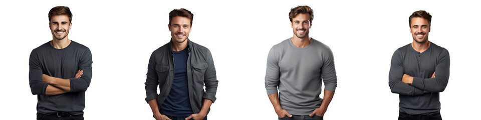 Charming young man in casual attire arms crossed smiling on transparent background