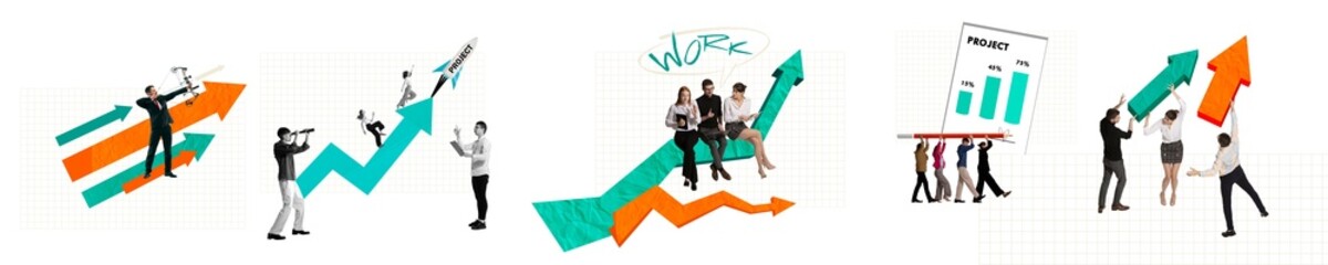 Wall Mural - employees, colleagues working on project launch. teamwork, challenges and strategies. contemporary a