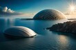 Underwater city encased in a transparent dome on the ocean floor