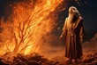 Gods appearance to Moses at the burning bush in the desert on Mount Sinai Generative AI Illustration