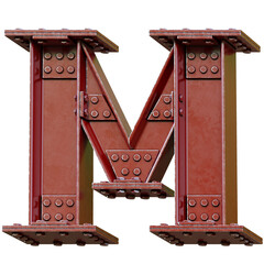 Wall Mural - Red Steel beam font 3d rendering letter M