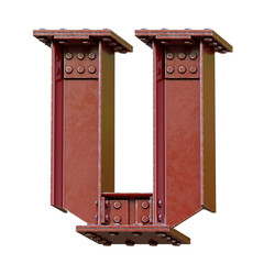 Wall Mural - Red Steel beam font 3d rendering letter U