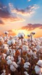 close up landscape of organic white natural cotton flower plant