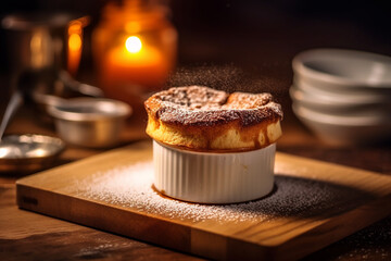 Sticker - Soufflé served on a small bowl , it is a baked egg-based dish originated from France