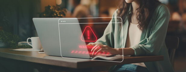 Warning message, Cyber attack on online network error system, Cybersecurity vulnerability, Data breach, Illegal connection, Compromised information, Error popup and maintenance system showing
