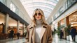 © Irina Sharnina - Happy young woman in an elegant clothes coat on sale in the mall. ai design