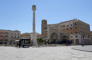 Wall Mural - LECCE, ITALY, JULY 12, 2022 - Column of Sant'Oronzo in Sant'Oronzo square in the historic center of Lecce, Puglia, Italy