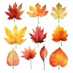 autumn leaves watercolor set. created with generative ai technology