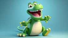 Cute 3D Cartoon Crocodile Character.