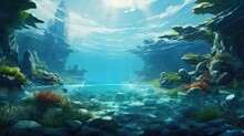 Tranquil Underwater Scene With Sunbeams Through Seaweed