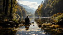 A Person Sitting By A Quiet River