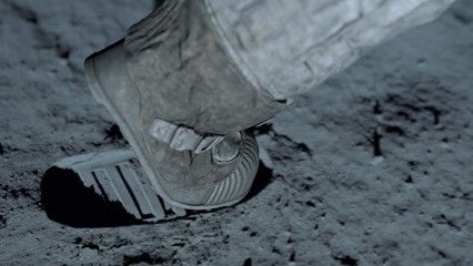 Wall Mural - 3d rendering. lunar astronaut walking on the moon's surface and leaves a footprint in the lunar soil