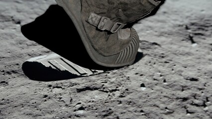 Wall Mural - 3d rendering. lunar astronaut walking on the moon's surface and leaves a footprint in the lunar soil
