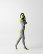 © master1305 - Full-length of slim young woman in underwear. Getting in health beautiful shape. Doodles over body. Body-positivity. Concept of weight loss, body care, fitness, beauty, diet, health, wellness. Ad.