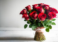 Valentine Day Rose Bouquet Vase With White Background