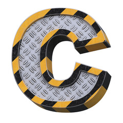 Wall Mural - Industrial black and yellow striped metallic font, 3d rendering, letter C