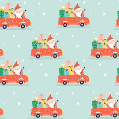 Wall Mural - seamless pattern with santa on the car. vector illustrations