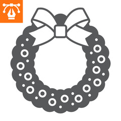 Wall Mural - Christmas wreath solid icon, glyph style icon for web site or mobile app, merry christmas and holidays, traditional xmas decor vector icon, simple vector illustration, vector graphics.