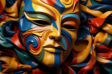 Aufkleber - An image featuring abstract interpretations of Greek theater masks, with expressive lines and contrasting colors. Generative AI technology.