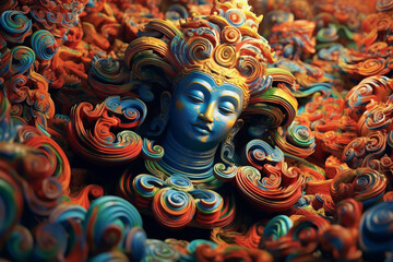 Poster - An abstract portrayal of Shang divination practices, with swirling patterns and mystical colors. Generative AI technology.