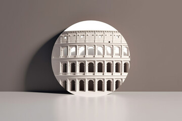 Poster - A minimalist graphic design of the Colosseum, featuring clean lines and simplified geometric forms. Generative AI technology.