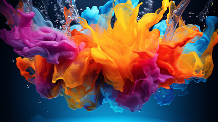 Wall Mural - Colorful paint splashes in the water
